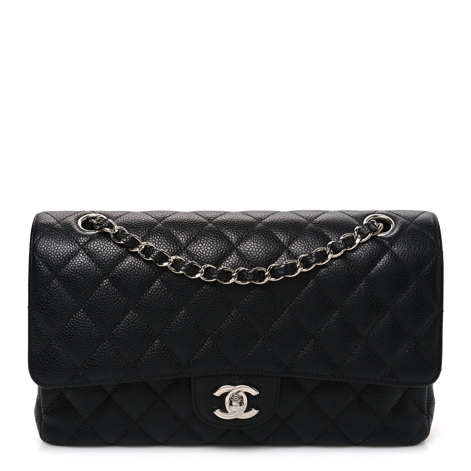 Caviar Quilted Medium Double Flap Black