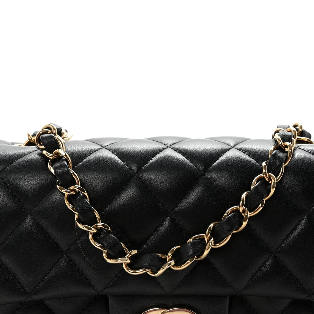Lambskin Quilted Mini Rectangular Flap Black