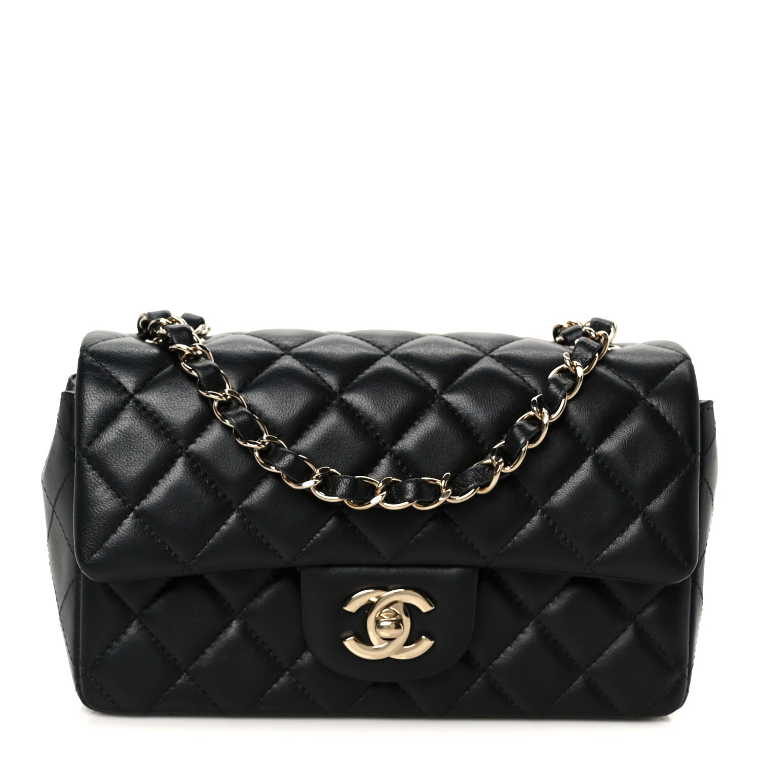 Lambskin Quilted Mini Rectangular Flap Black