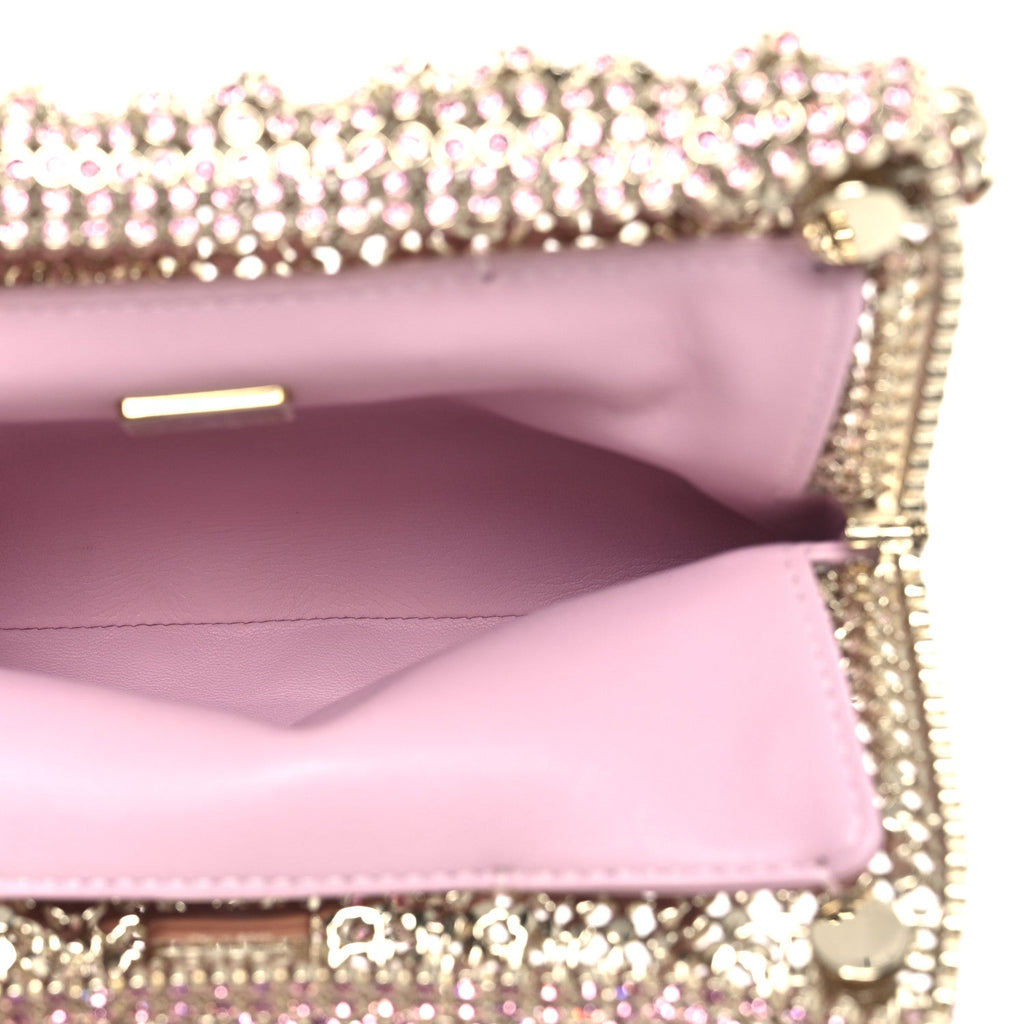 Crystal Embellished Metallic Lambskin Mini Chanel 22 Light Pink