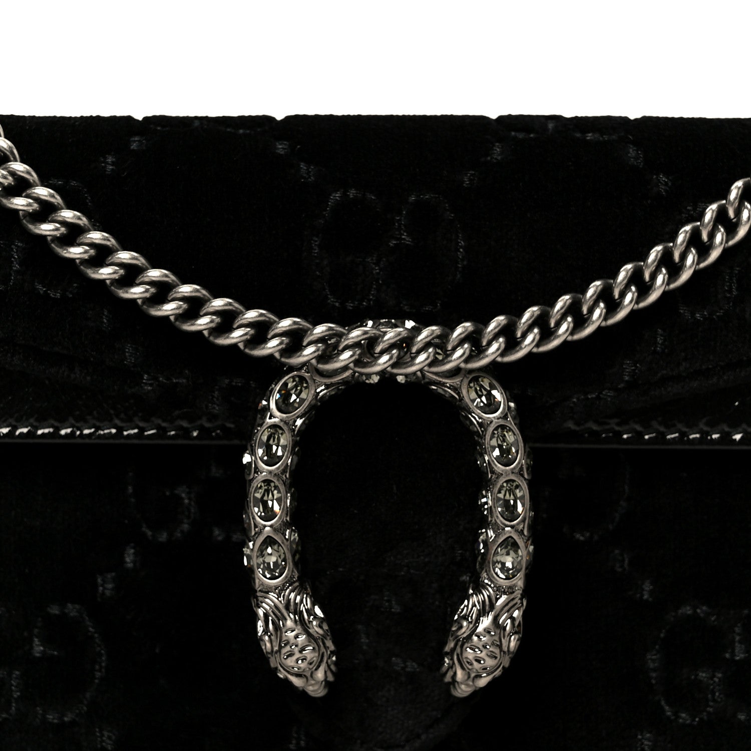 Velvet Skipper Crystal GG Monogram Super Mini Dionysus Shoulder Bag Black