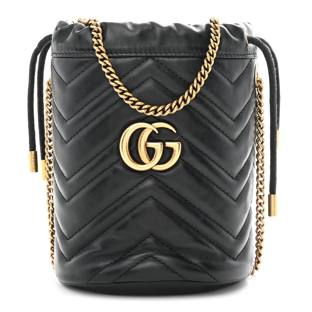Calfskin Matelasse Mini GG Marmont 2.0 Bucket Bag Black