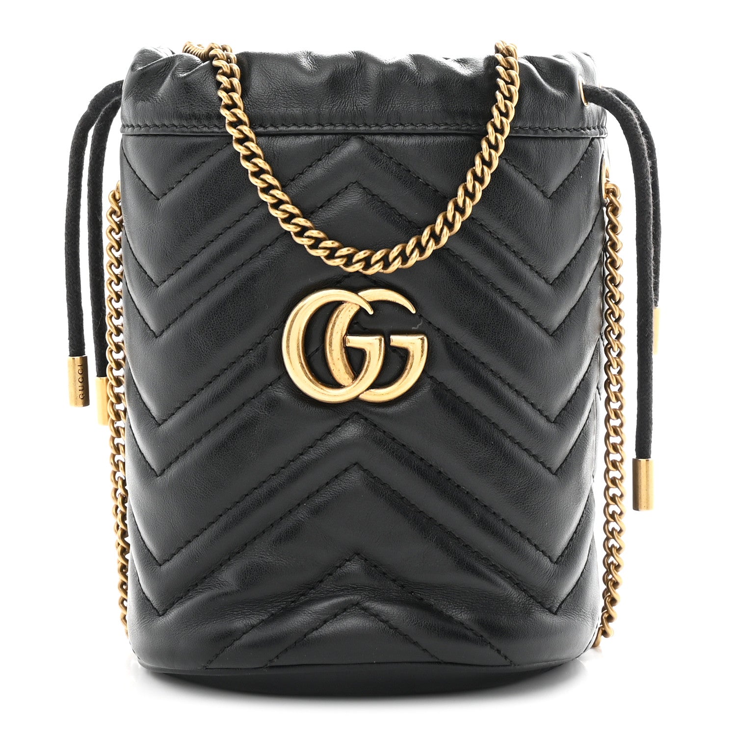 Calfskin Matelasse Mini GG Marmont 2.0 Bucket Bag Black