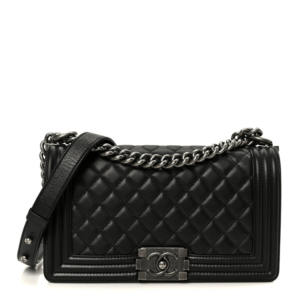 Calfskin Quilted Medium Boy Flap Black