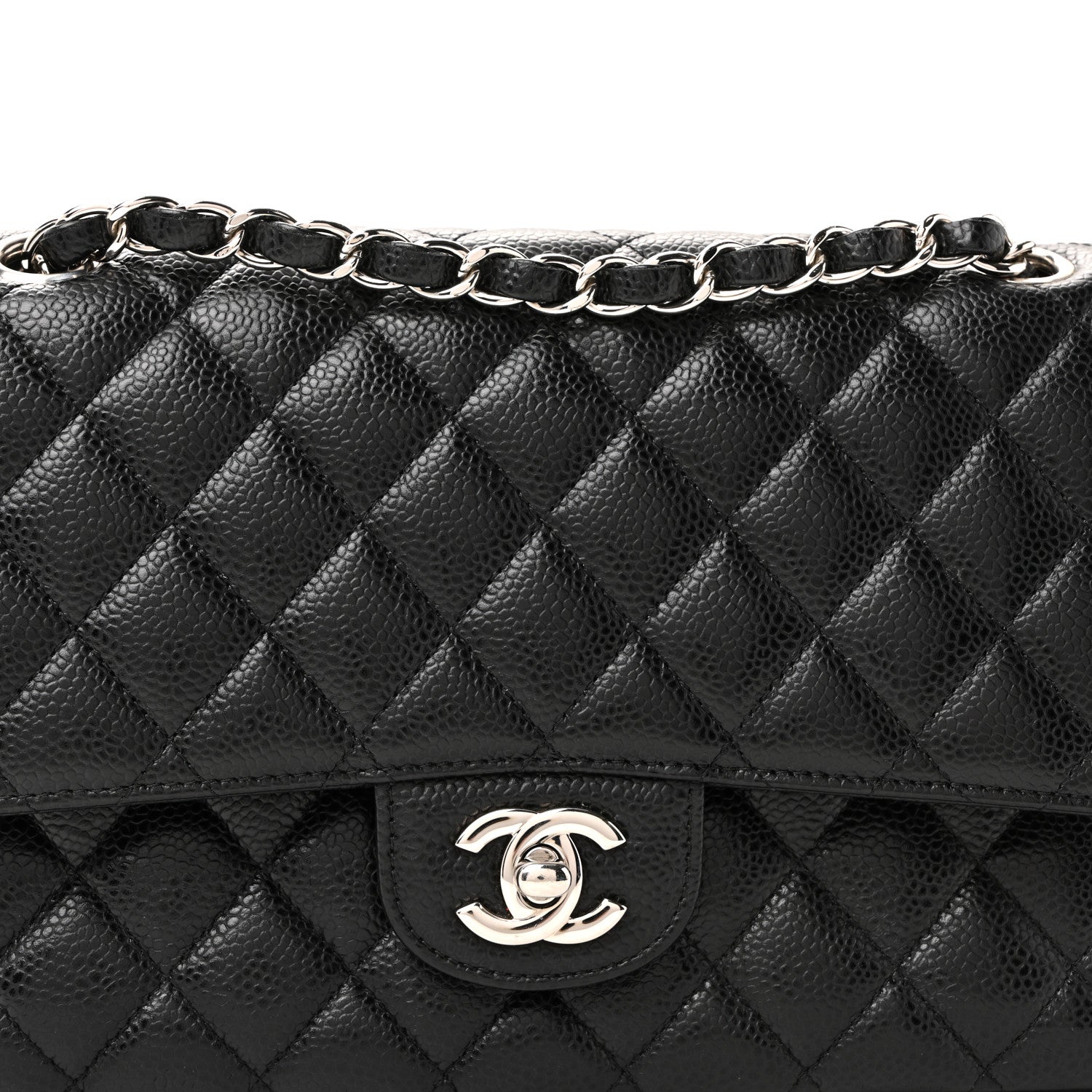 Caviar Quilted Medium Double Flap Black