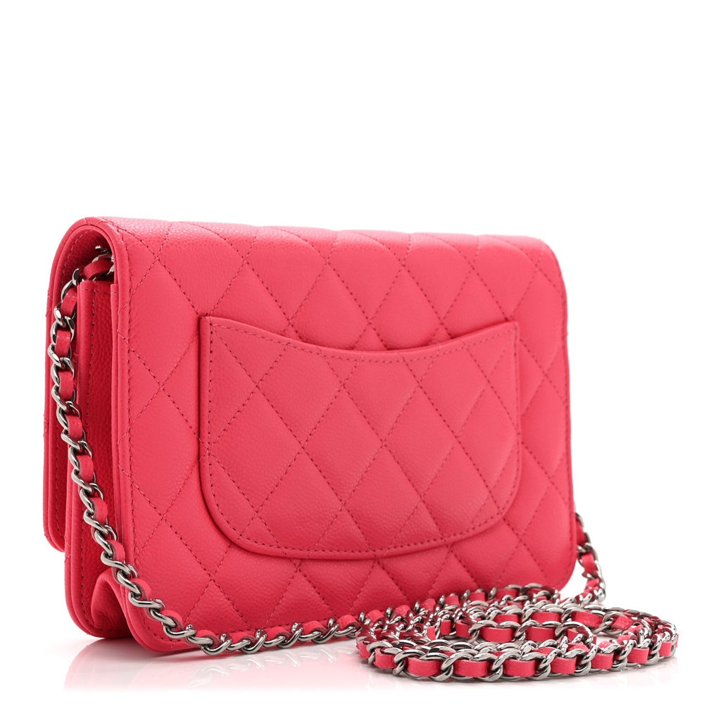 Caviar Quilted Wallet on Chain WOC Dark Pink