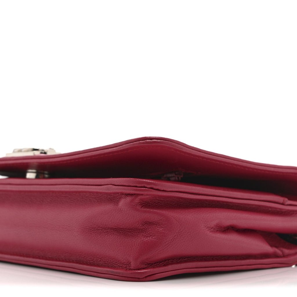 Lambskin Quilted Boy Wallet On Chain WOC Dark Fuchsia