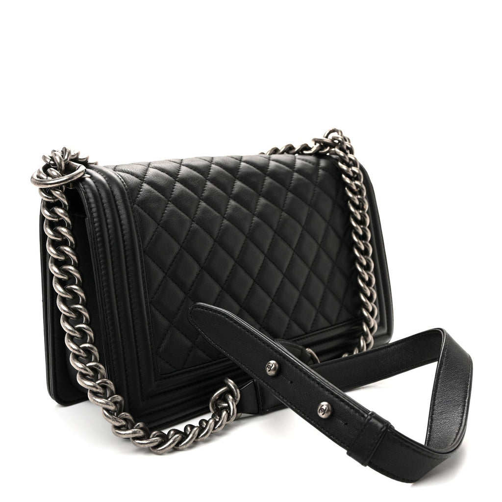 Calfskin Quilted Medium Boy Flap Black
