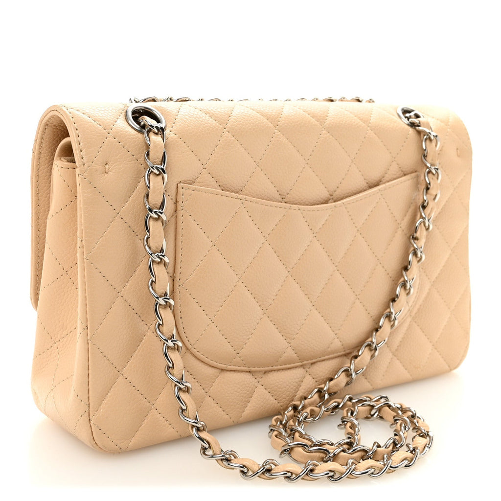 Caviar Quilted Medium Double Flap Beige Clair