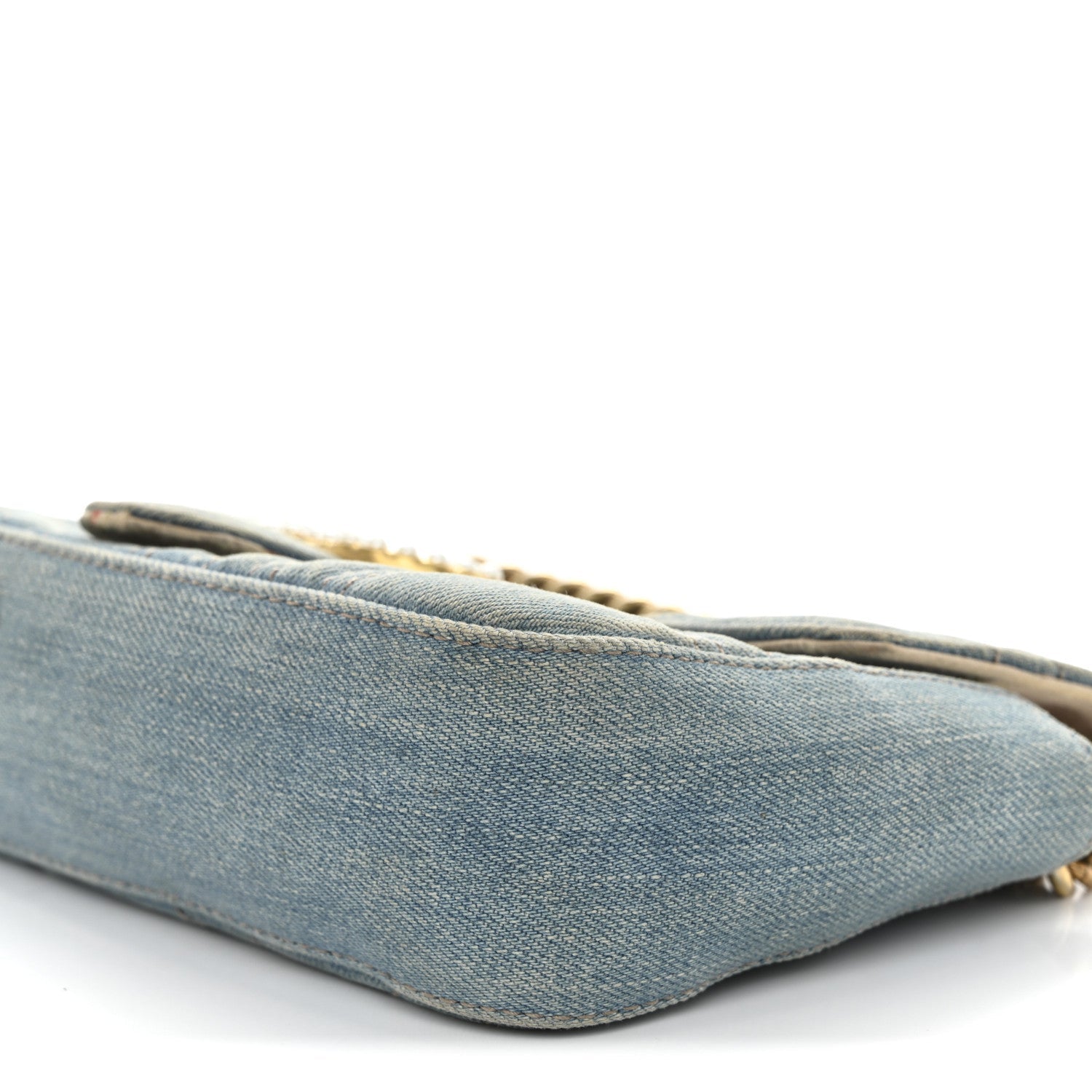 Denim Matelasse Mini Pearly GG Marmont Shoulder Bag Blue
