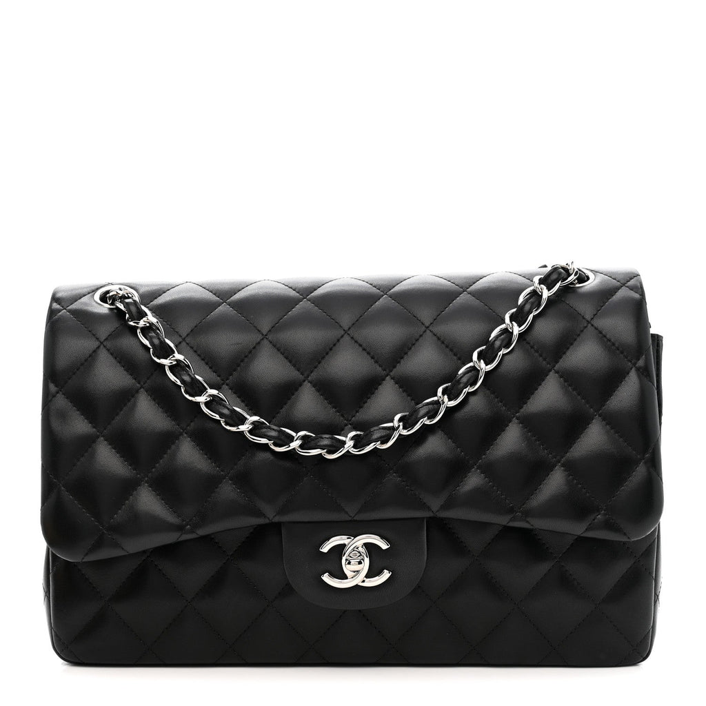 Lambskin Quilted Jumbo Double Flap Black