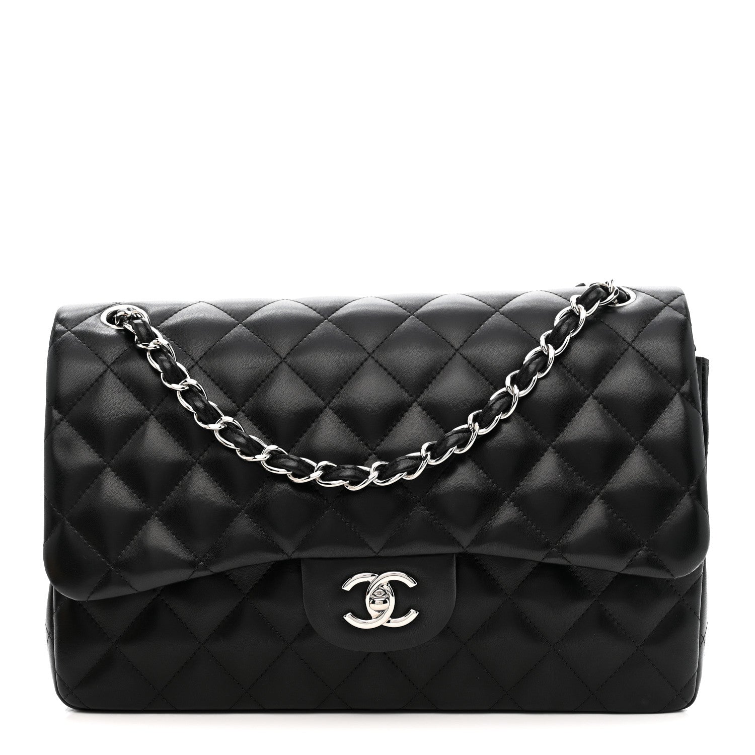 Lambskin Quilted Jumbo Double Flap Black