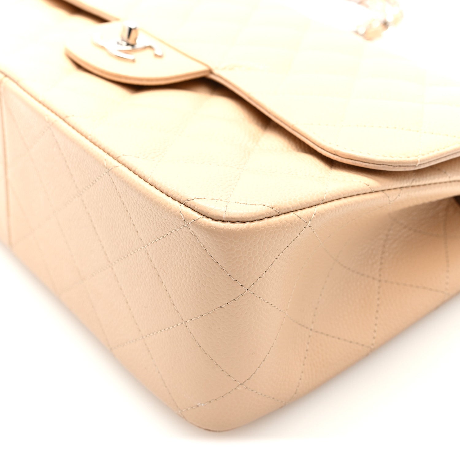 Caviar Quilted Jumbo Double Flap Beige