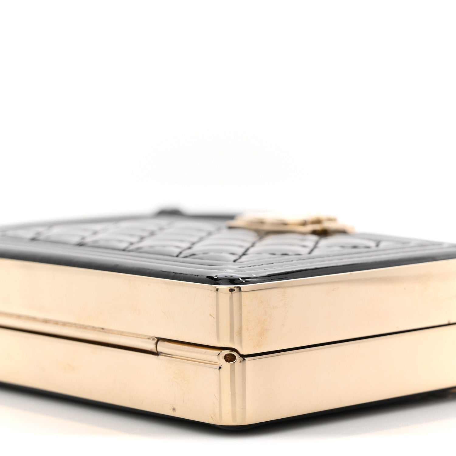 Patent Calfskin Boy Minaudiere Black