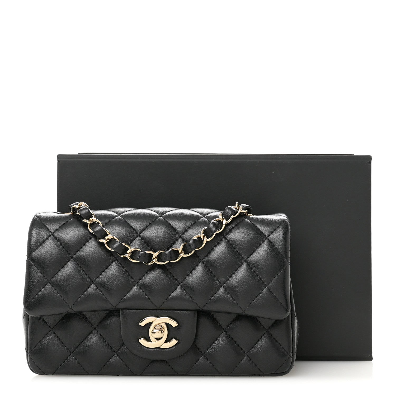 Lambskin Quilted Mini Rectangular Flap Black