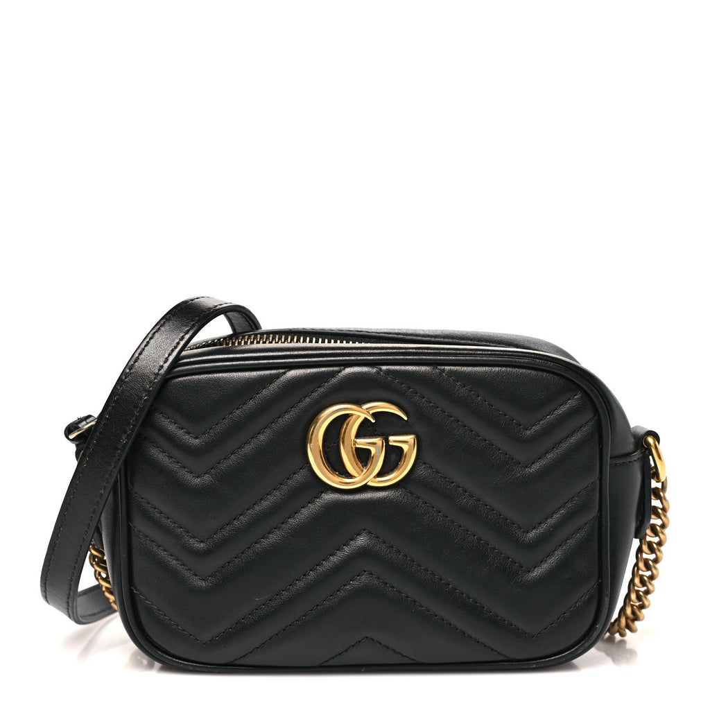 Calfskin Matelasse Mini GG Marmont Chain Shoulder Bag Black