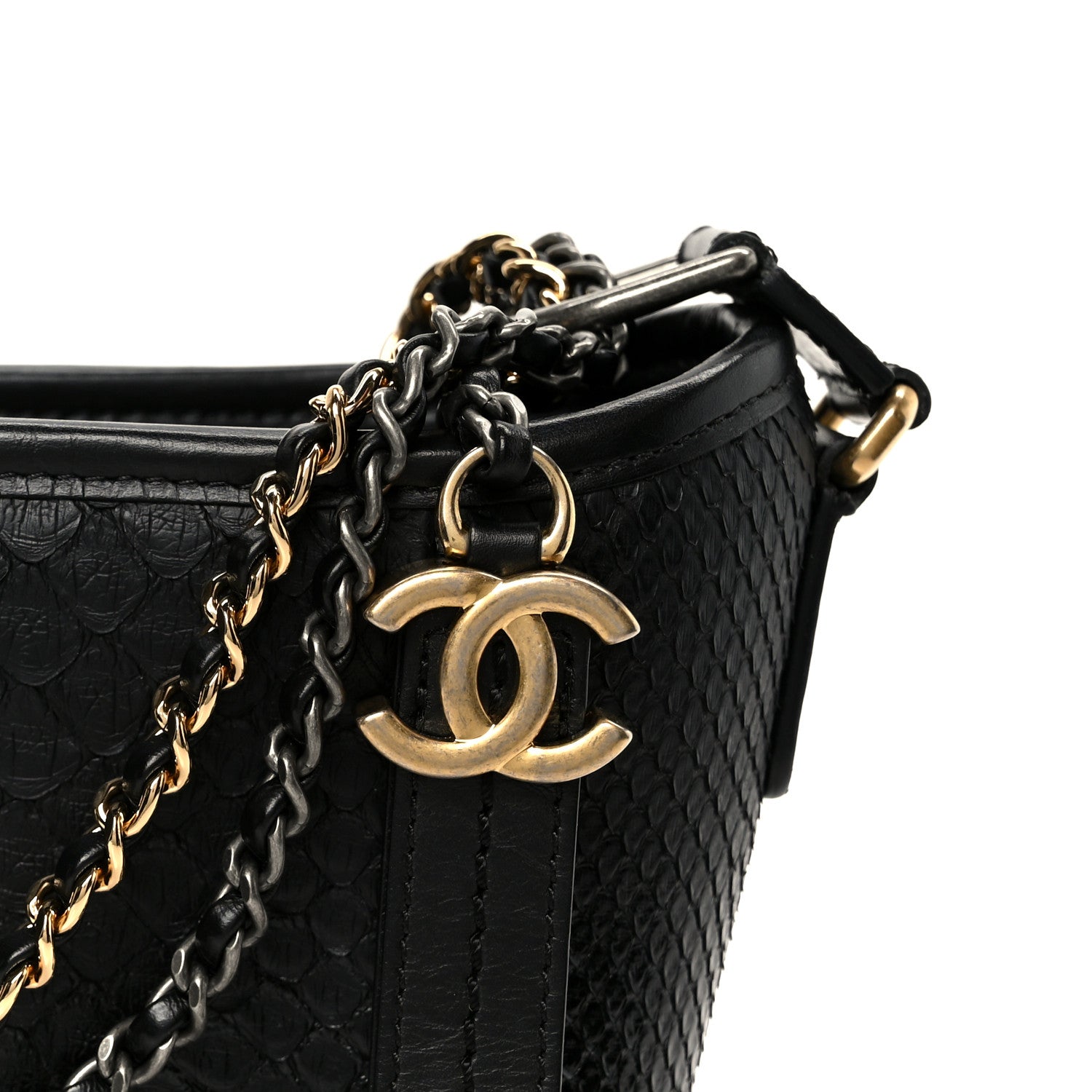 Snakeskin Patent Calfskin Small Gabrielle Hobo Black