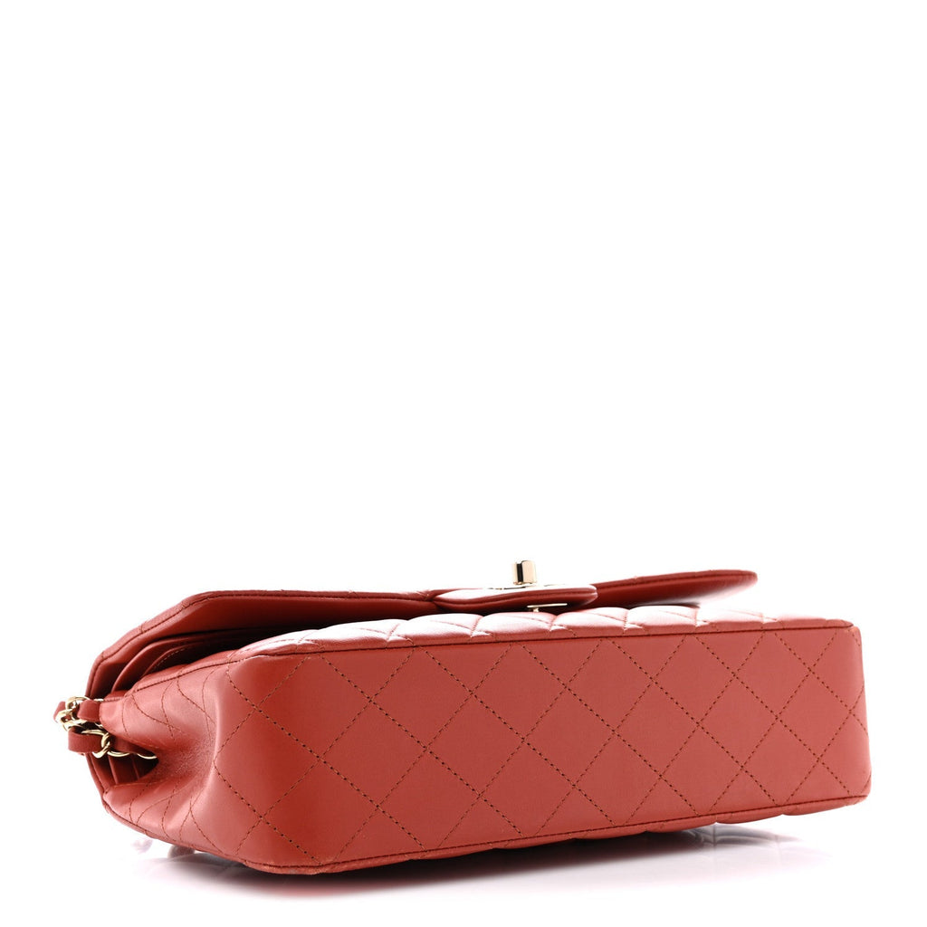 Lambskin Quilted Medium Double Flap Brown