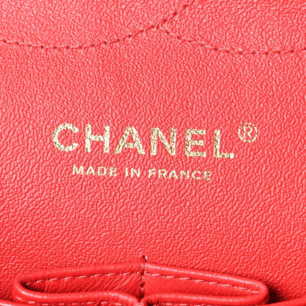 Lambskin Quilted Jumbo Double Flap Red