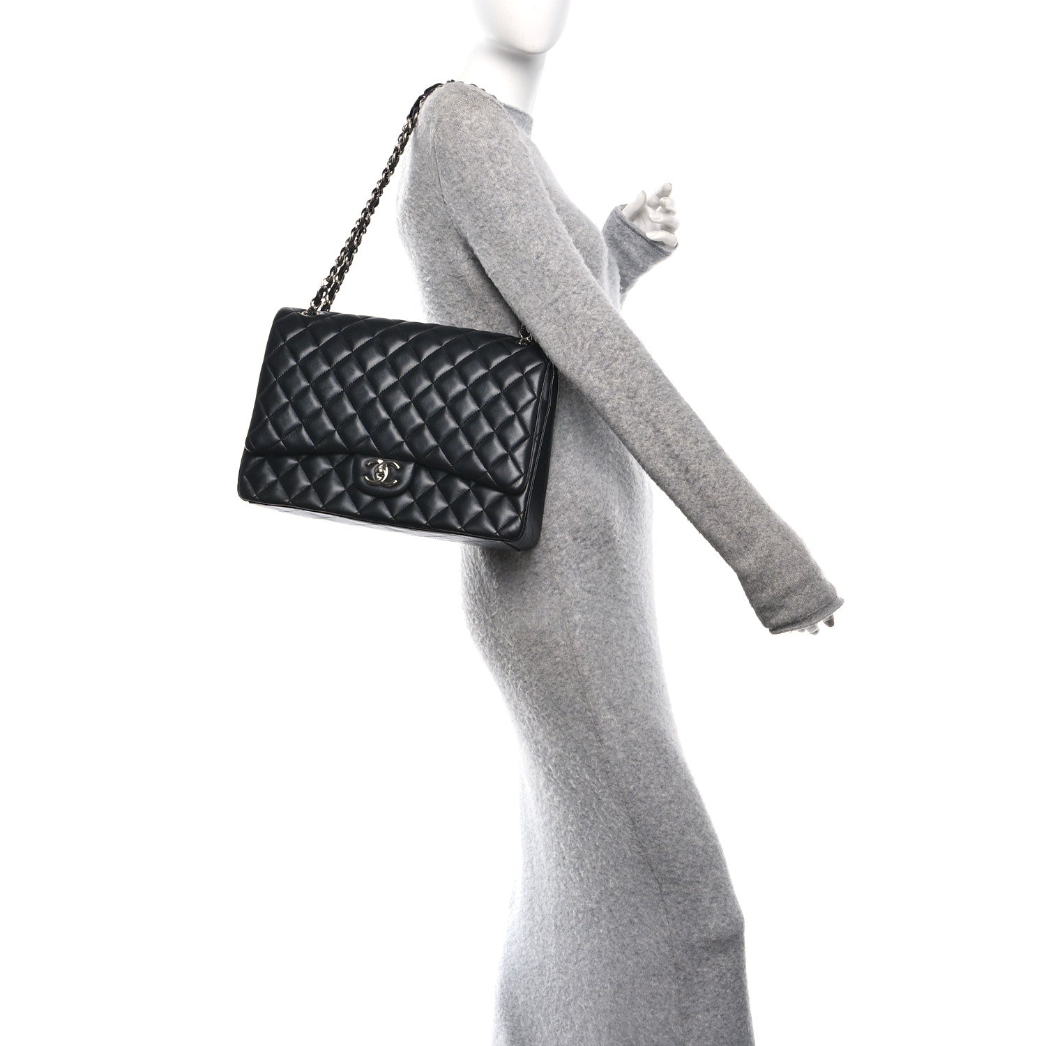 Lambskin Quilted Maxi Double Flap Black