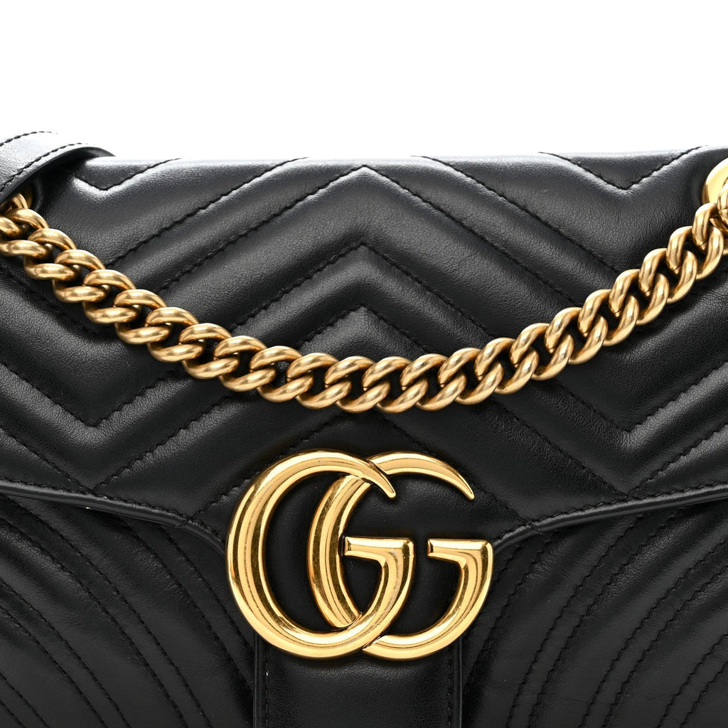 Calfskin Matelasse Small GG Marmont Shoulder Bag Black