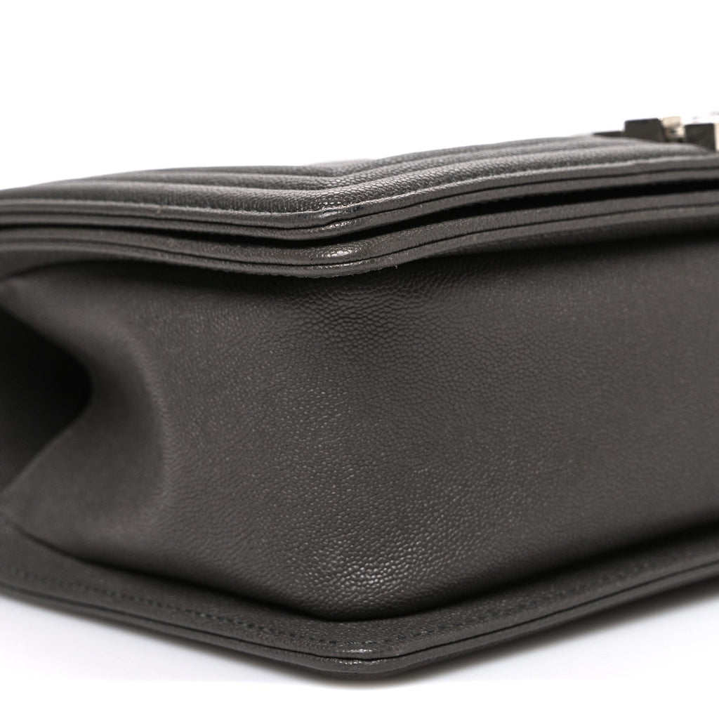 Caviar Quilted Medium Boy Flap Dark Grey