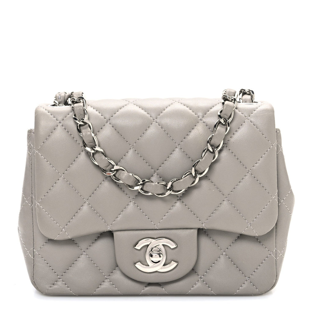 Lambskin Quilted Mini Square Flap Grey