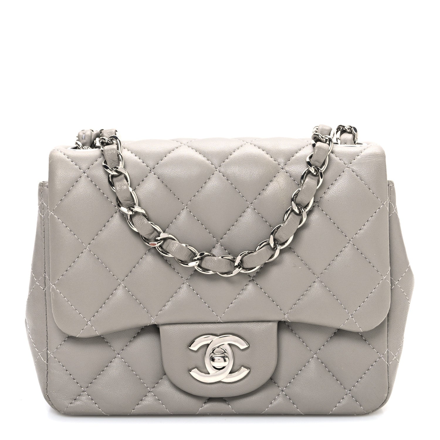 Lambskin Quilted Mini Square Flap Grey