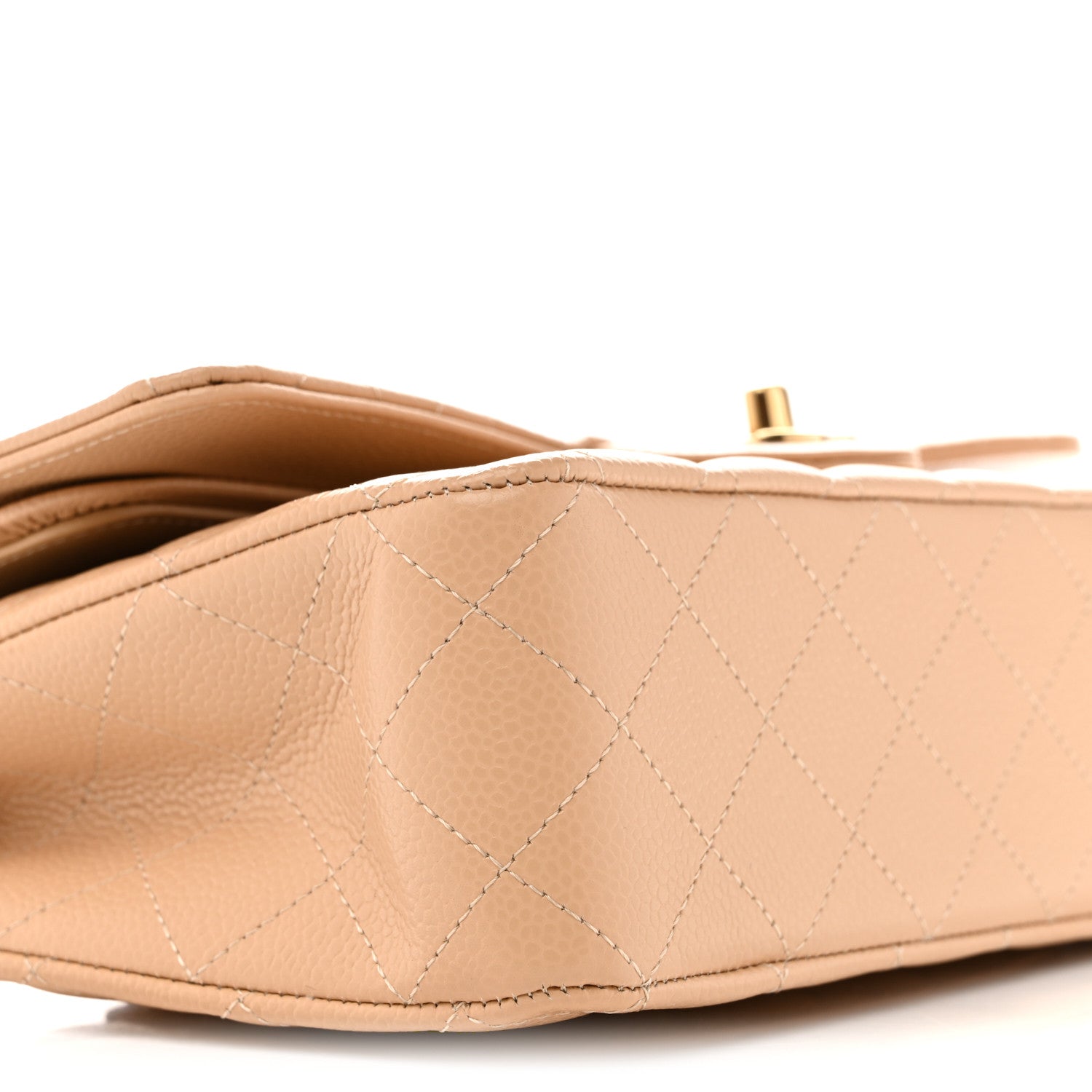 Caviar Quilted Medium Double Flap Beige