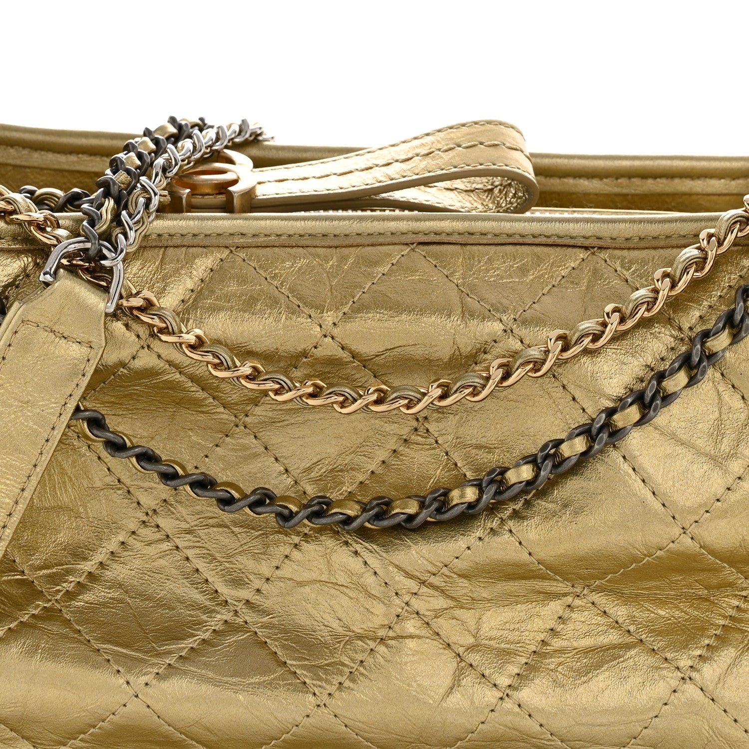 Metallic Aged Calfskin Quilted Medium Gabrielle Gold