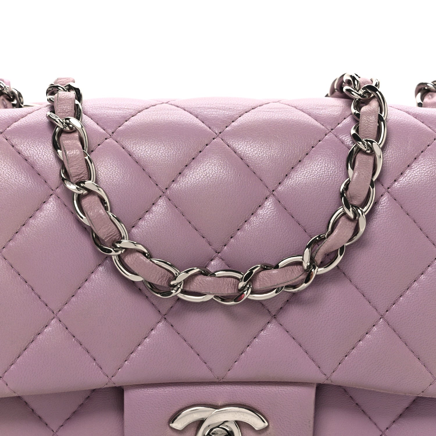 Lambskin Quilted Mini Square Flap Purple