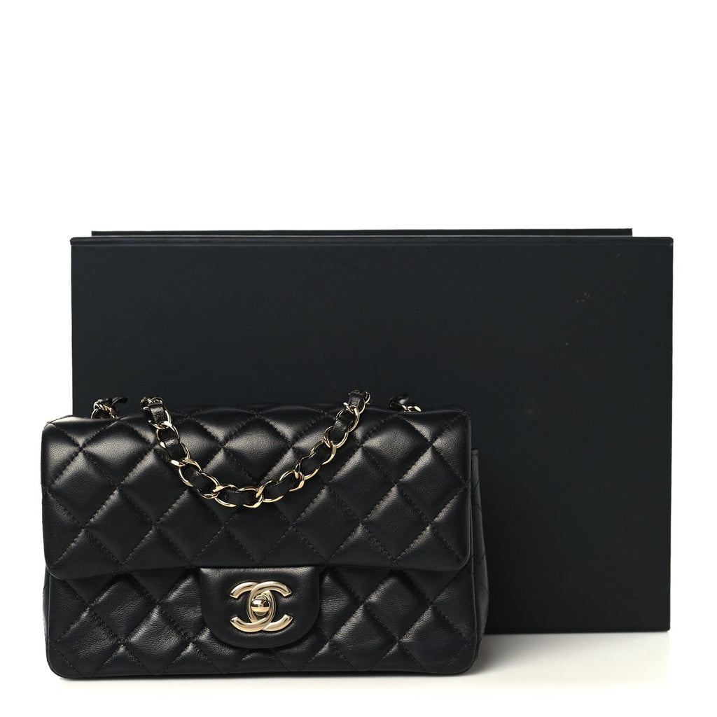 Lambskin Quilted Mini Rectangular Flap Black