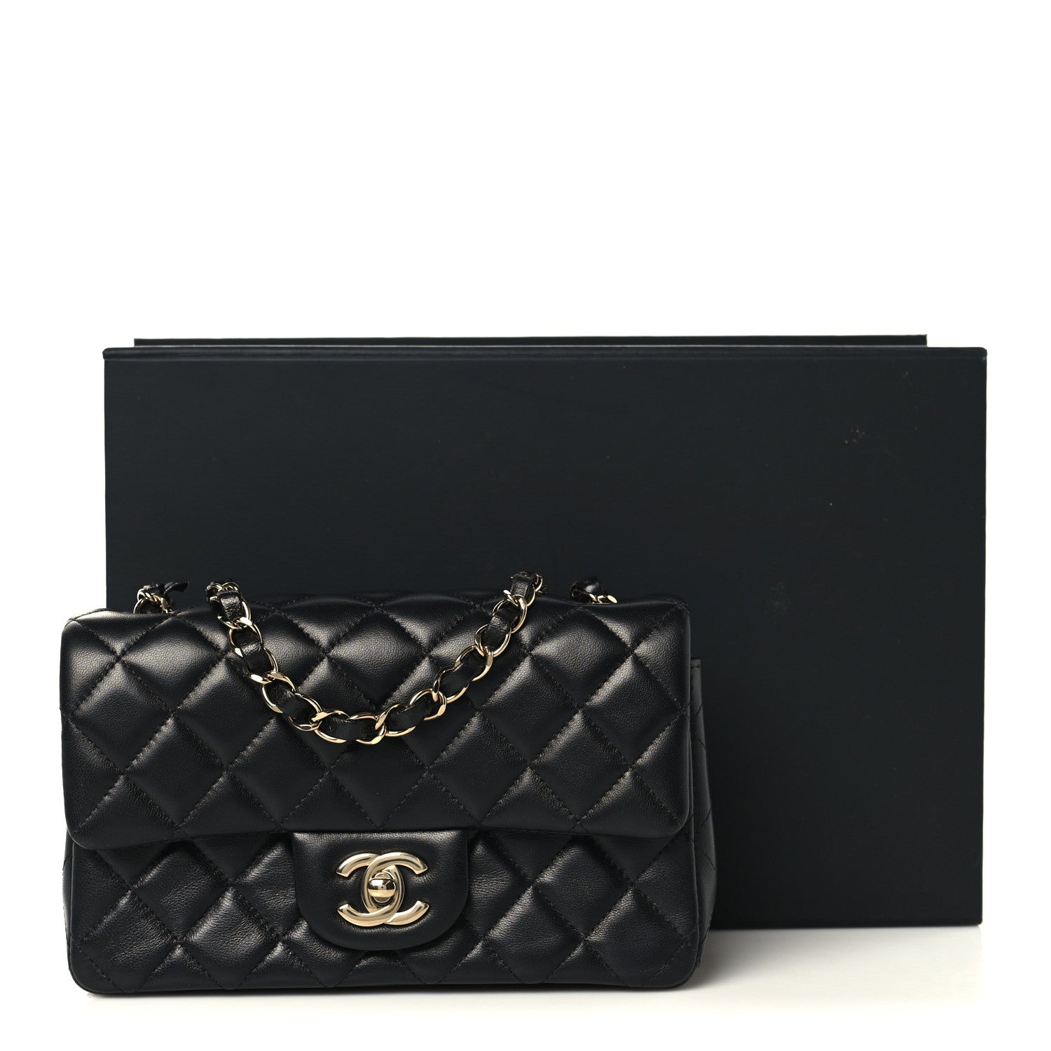 Lambskin Quilted Mini Rectangular Flap Black
