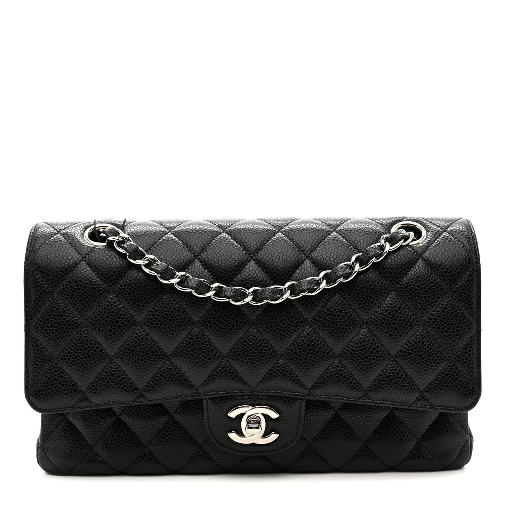 Caviar Quilted Medium Double Flap Black