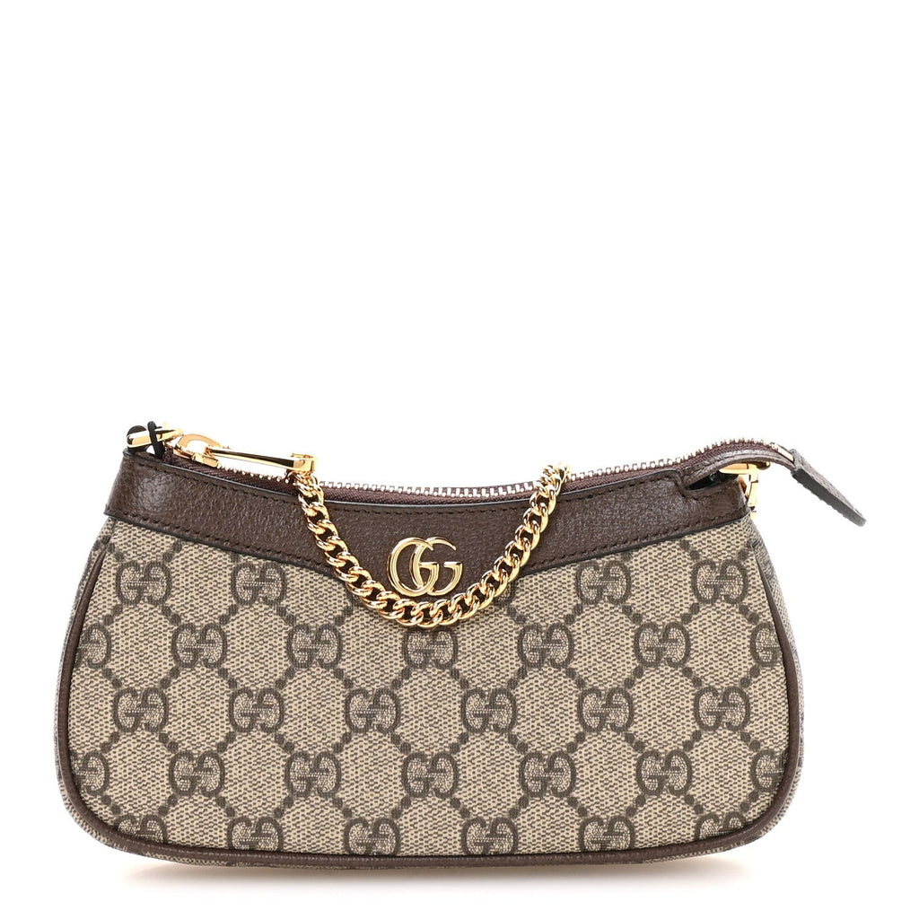 GG Supreme Monogram Textured Dollar Calfskin Mini Ophidia Chain Bag Beige Ebony