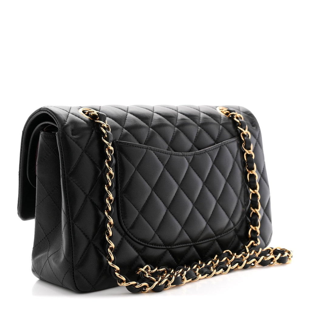 Lambskin Quilted Medium Double Flap Black