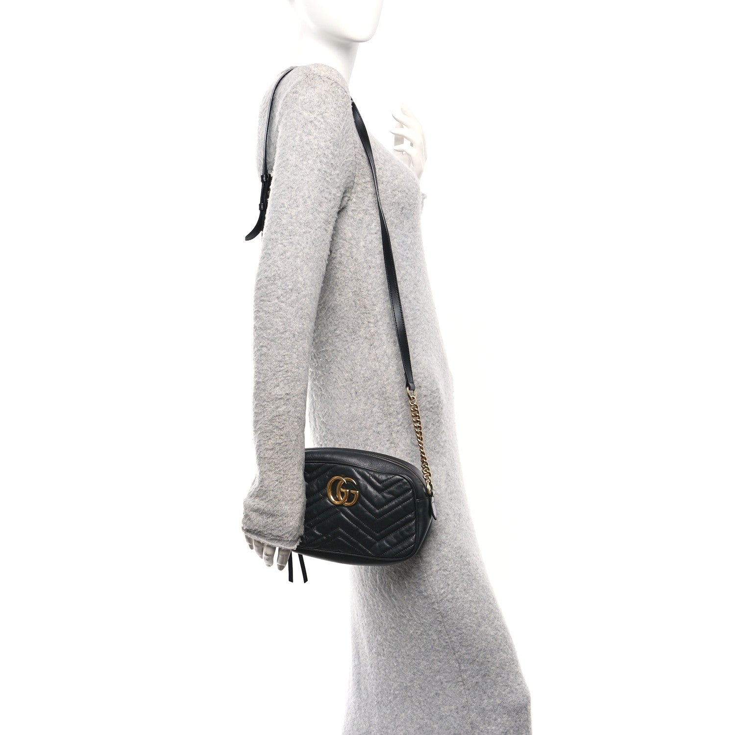 Calfskin Matelasse Small GG Marmont Chain Shoulder Bag Black