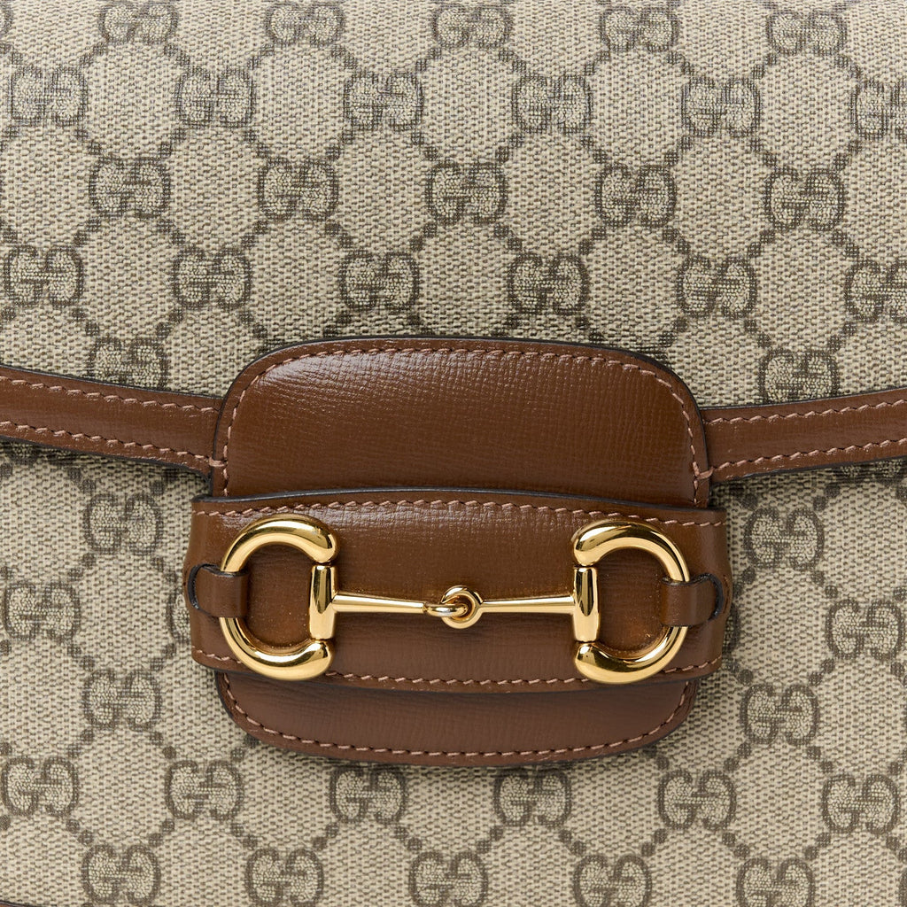 GG Supreme Monogram Azalea Calfskin Horsebit 1955 Shoulder Bag Beige Brown Sugar