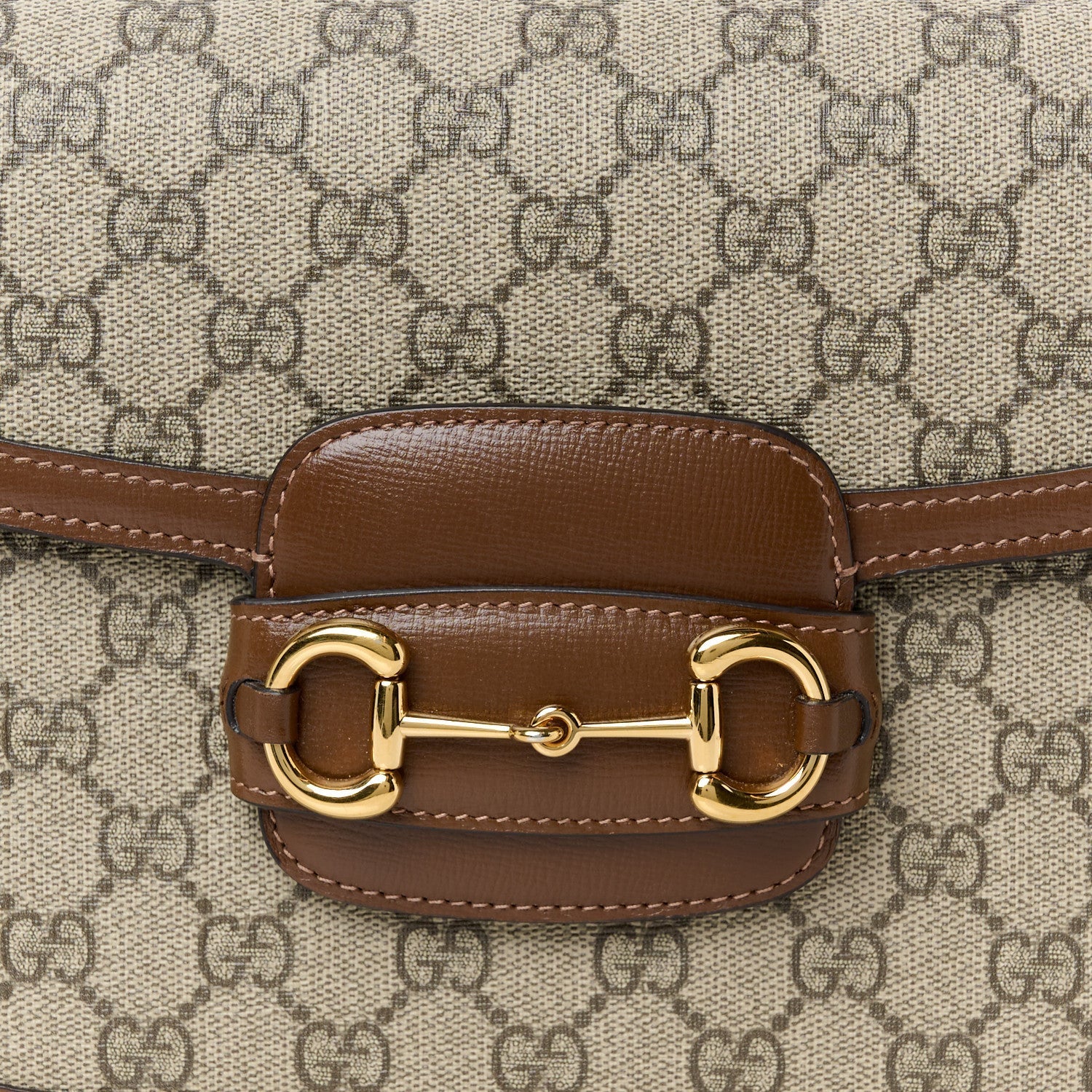 GG Supreme Monogram Azalea Calfskin Horsebit 1955 Shoulder Bag Beige Brown Sugar