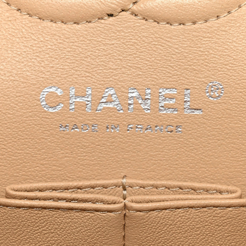 Caviar Quilted Small Double Flap Beige