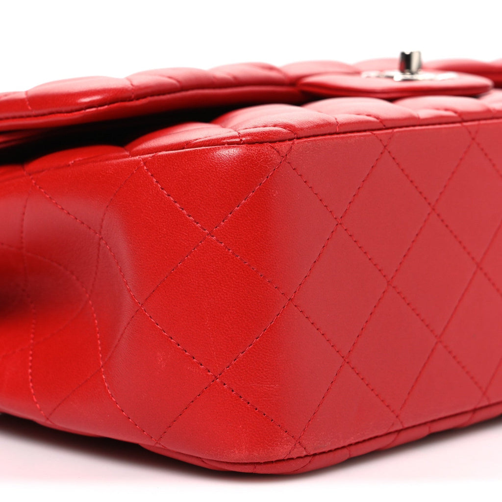 Lambskin Quilted Jumbo Double Flap Red