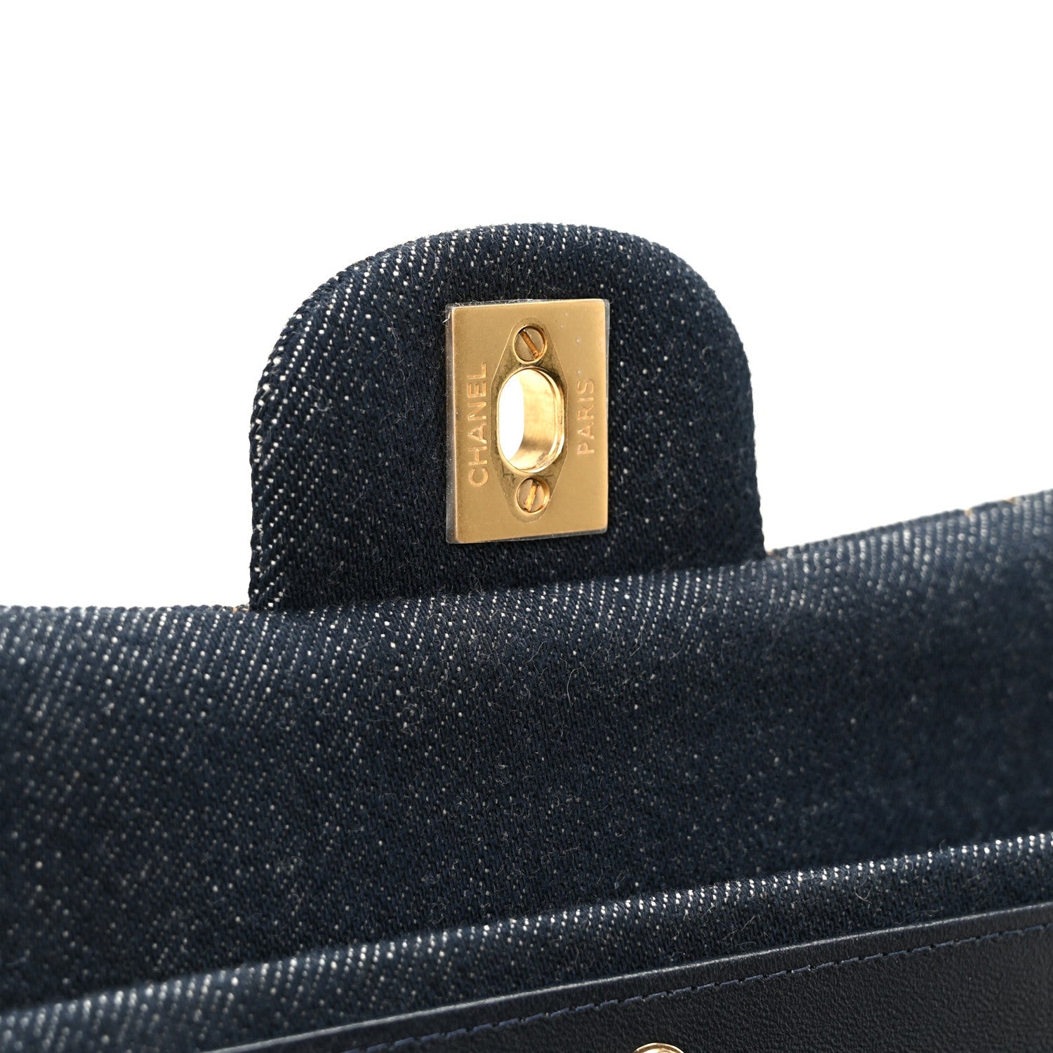 Denim Quilted Medium Double Flap Dark Blue