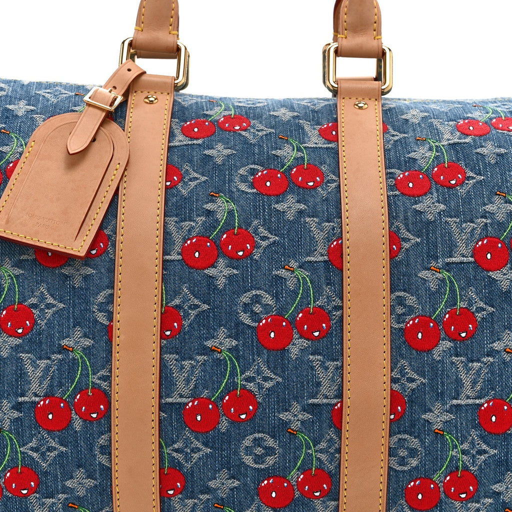 LV X TM Monogram Denim Cerises Keepall Bandouliere 45 Blue