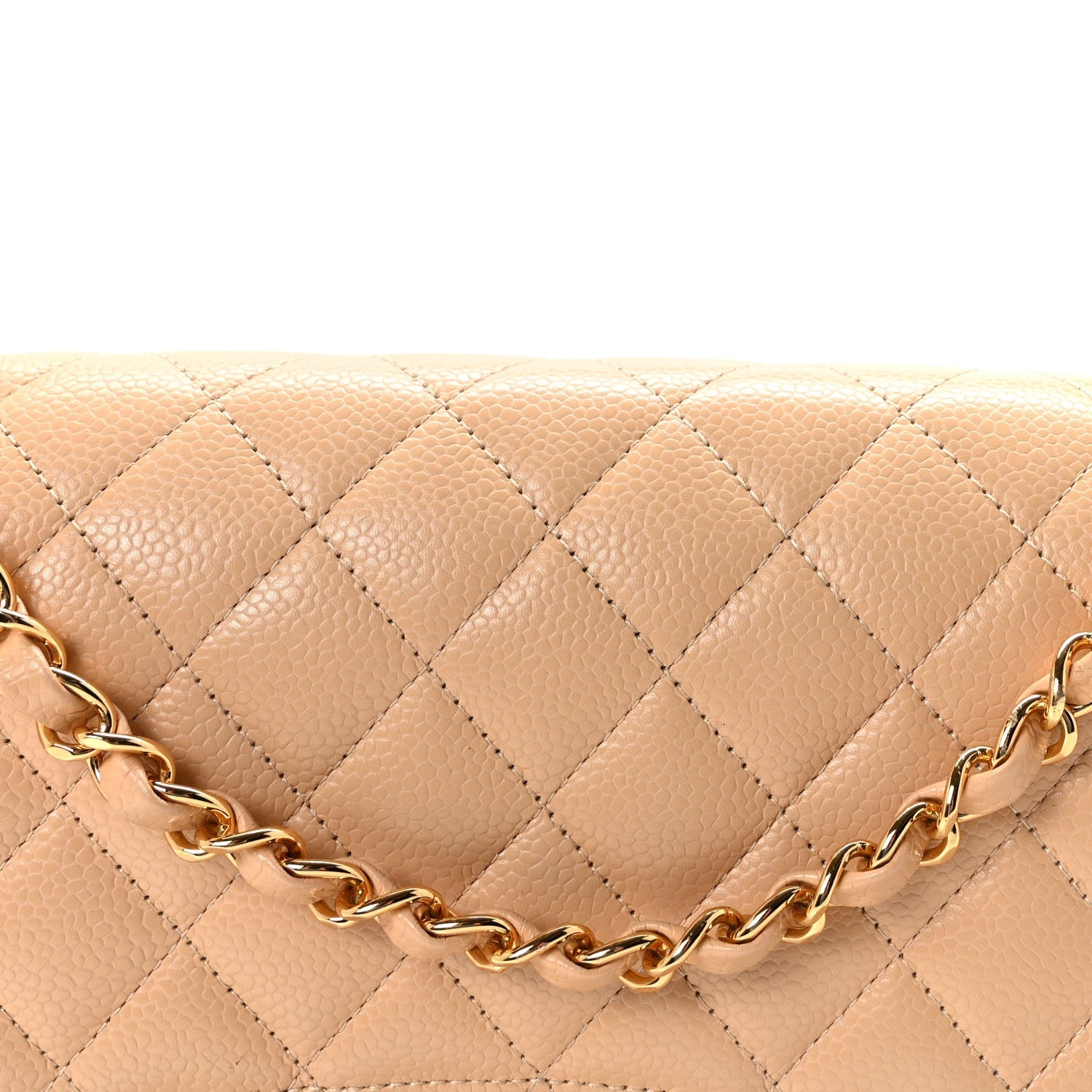 Caviar Quilted Medium Double Flap Beige