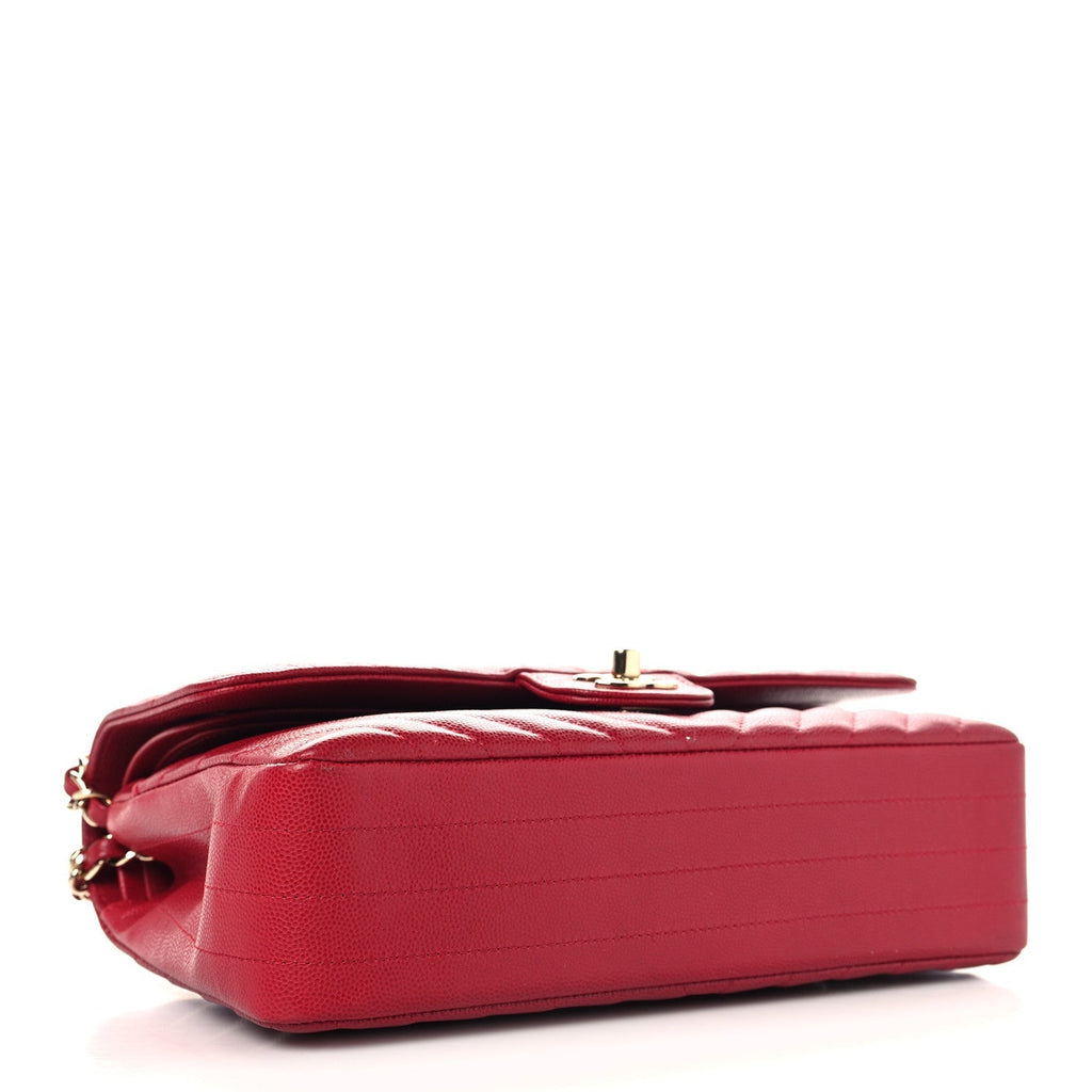 Caviar Chevron Quilted Medium Double Flap Red