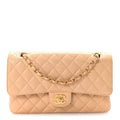 Caviar Quilted Medium Double Flap Beige