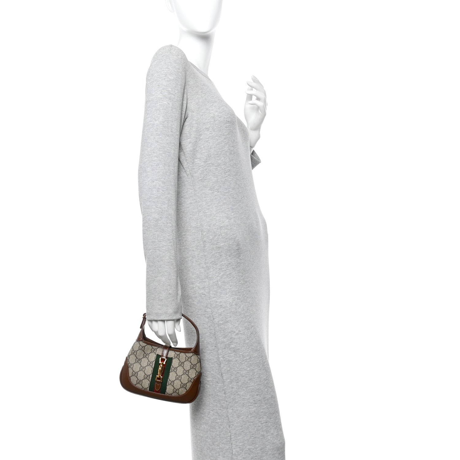 GG Supreme Monogram Azalea Calfskin Web Mini Jackie 1961 Hobo Beige Ebony Brown Sugar