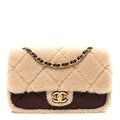 Shearling Lambskin Quilted Furry Coco Flap Dark Brown Beige