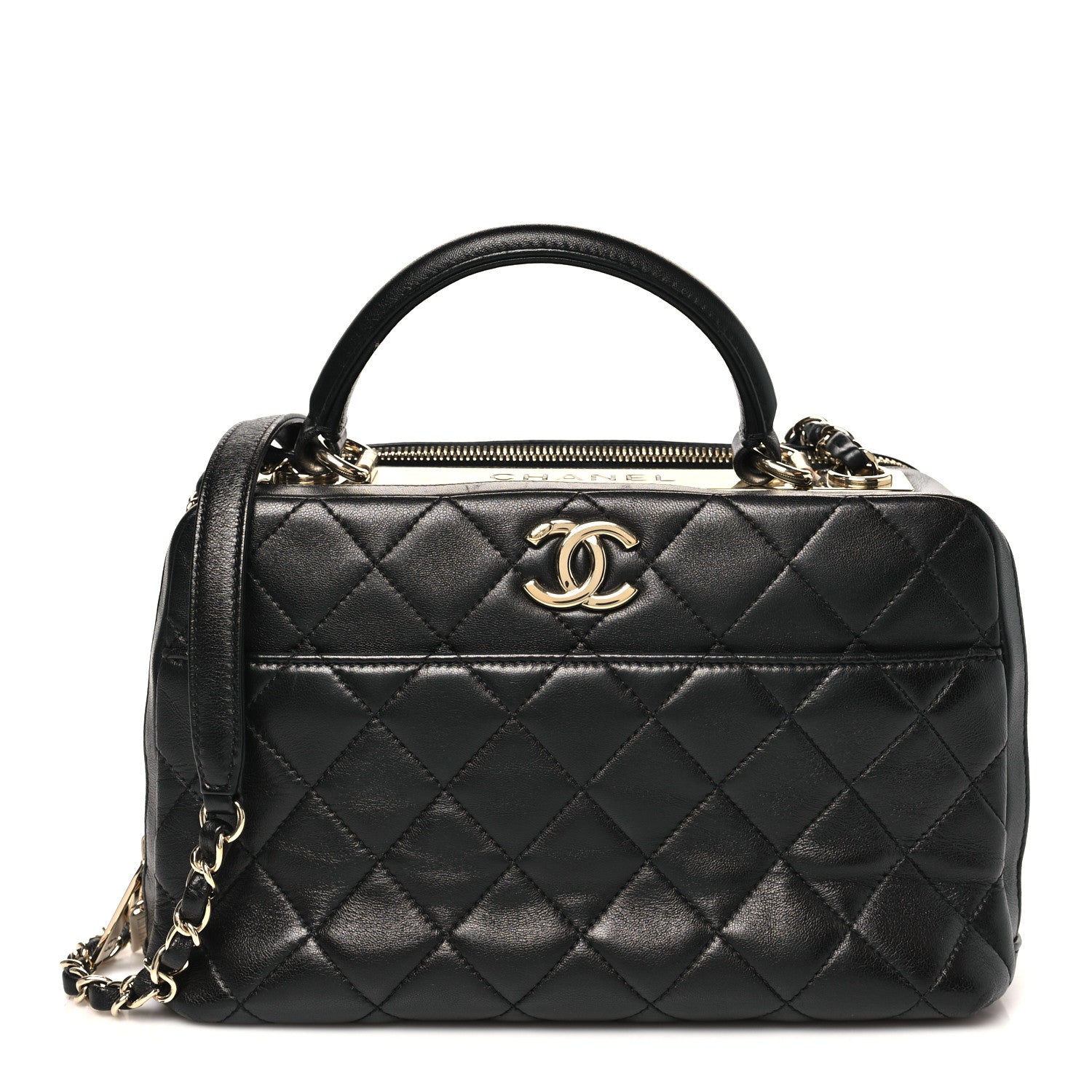 Lambskin Quilted Medium Trendy CC Bowling Bag Black