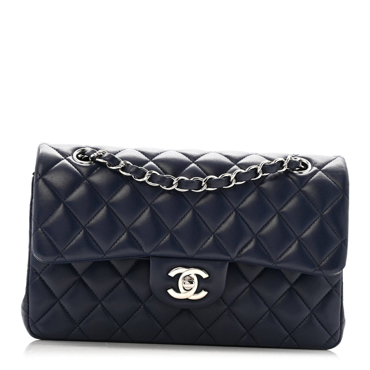 Lambskin Quilted Small Double Flap Blue